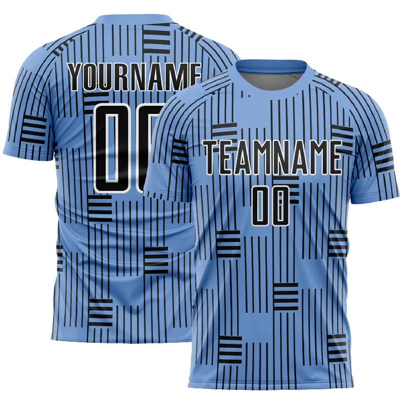 Football Jersey With Breathable Mesh-Custom Light Blue Black-White Lines Sublimation Soccer Uniform Jersey