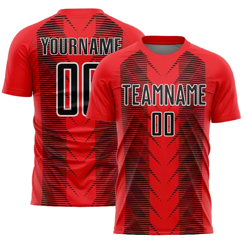 Football Jersey With Advanced Stitching-Custom Fire Red Black-White Lines Sublimation Soccer Uniform Jersey