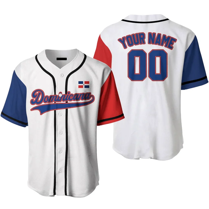 Football Jersey With Bold Prints-Basketball Jersey With Bold Prints-Baseball Jersey For Sports Events-Custom Name Baseball JerseysDominicana Flag White Blue Red, Idea Gift for Men & Women