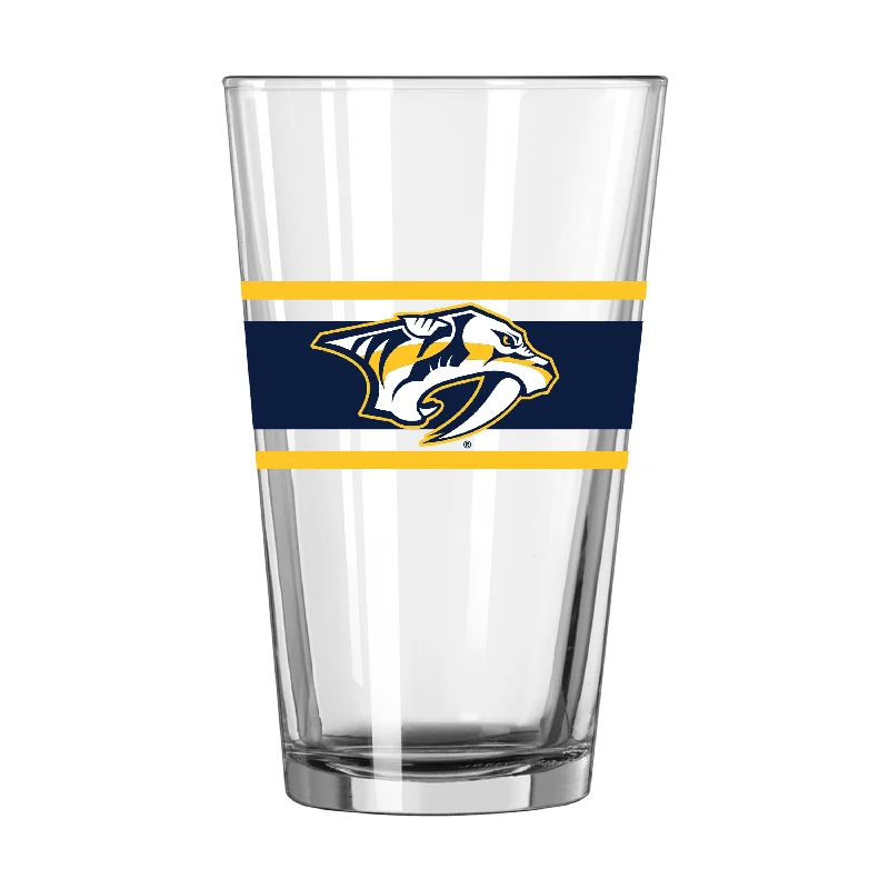 Team Mug With Slogan-Nashville Predators 16oz Stripe Pint Glass