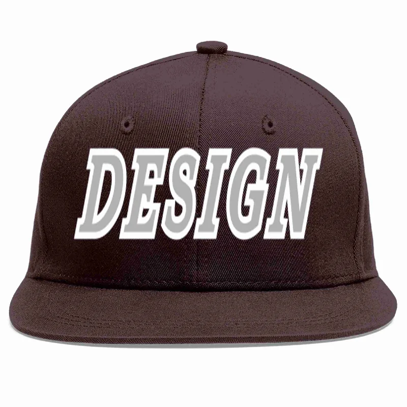 Pop Music Baseball Cap-Custom Brown Gray-White Flat Eaves Sport Baseball Cap Design for Men/Women/Youth