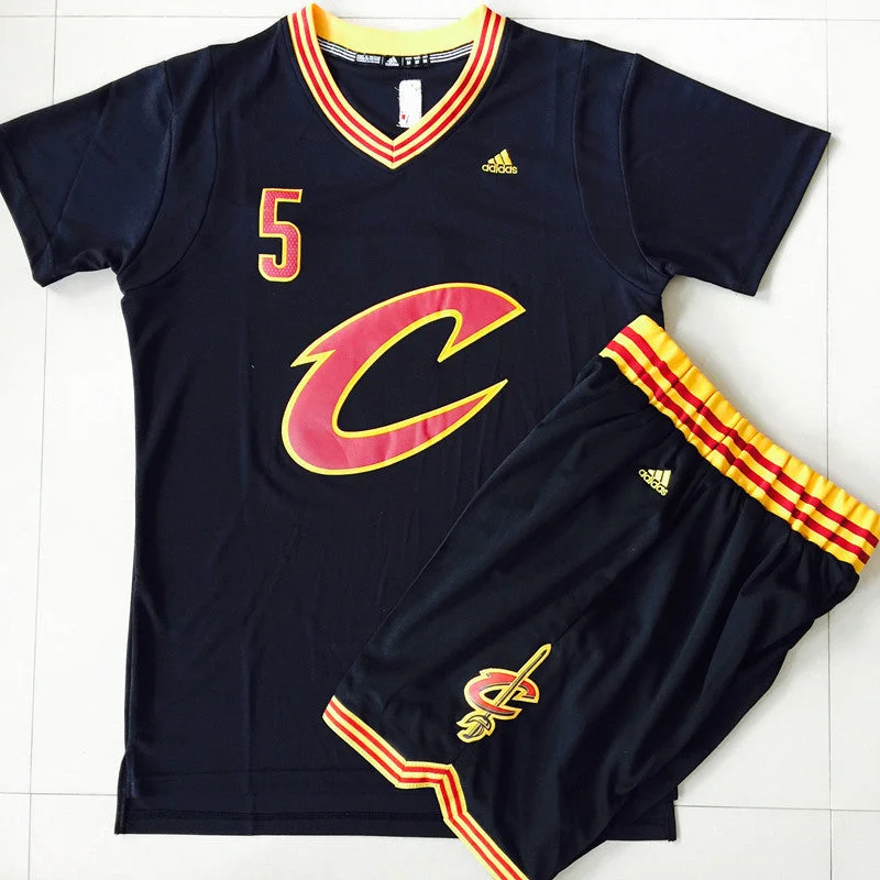 Basketball Jersey For All-Star Games-Cavaliers 5 J.R. Smith Black Short Sleeve Swingman Basketball Jersey(With Shorts)