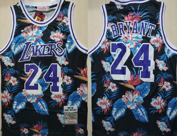 Basketball Jersey For All Types Of Play-Lakers 24 Kobe Bryant Black 2007 08 Hardwood Classics Floral Fashion Swingman Basketball Jersey