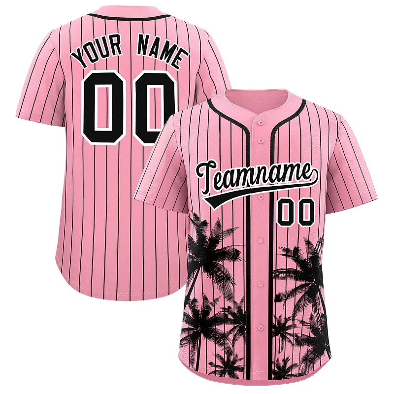 College Football Jersey-College Basketball Jersey-Practice Baseball Jersey-Custom Light Pink Black Pinstripe Coconut Tree Pattern Authentic Baseball Jersey