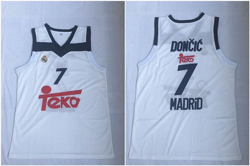 Basketball Jersey With Unique Logo-Real Madrid 7 Luka Doncic White Black Basketball Home Basketball Jersey 2017/18