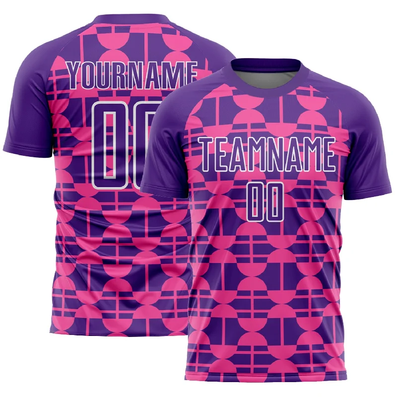 Football Jersey For Girls-Custom Purple Pink-White Geometric Shapes Sublimation Soccer Uniform Jersey