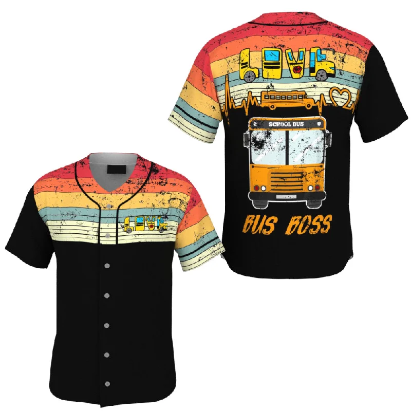 Football Jersey With Abstract Graphics-Basketball Jersey With Abstract Graphics-Baseball Jersey With Gradient Colors-School Bus Driver Retro Heartbeat Bus Boss Baseball Jersey, Gift for Bus Driver