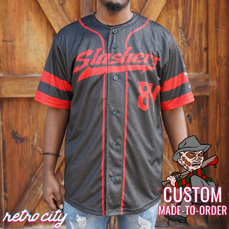 Football Jersey For School Teams-Basketball Jersey For School Teams-Two-Tone Baseball Jersey-Freddy Slasher Series Full-Button Baseball Jersey