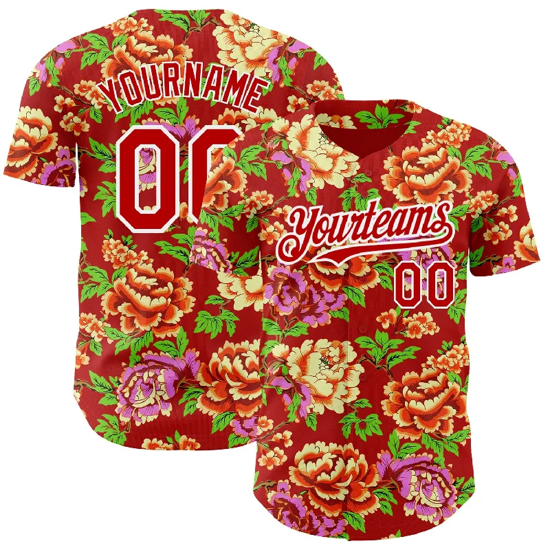 Football Jersey With Youth League Design-Basketball Jersey With Adult League Design-Baseball Jersey With Classic Number Font-Custom Red White 3D Pattern Design Northeast China Big Flower Authentic Baseball Jersey