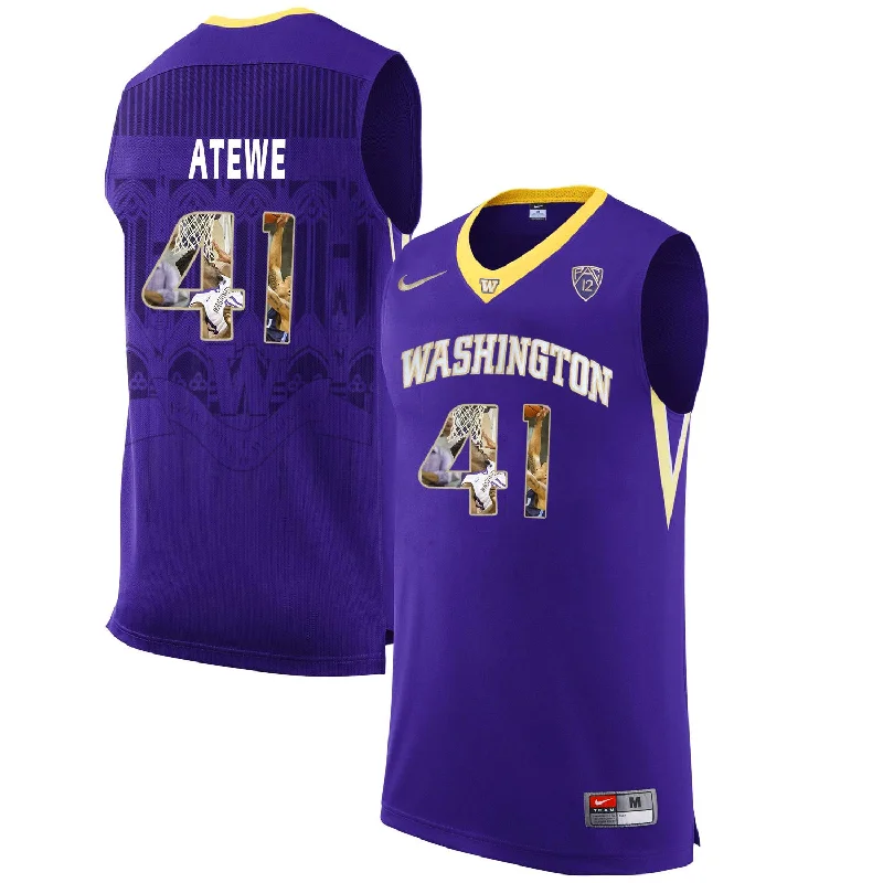 Basketball Jersey For Intense Action-Washington Huskies 41 Matthew Atewe Purple With Portait College Basketball Basketball Jersey