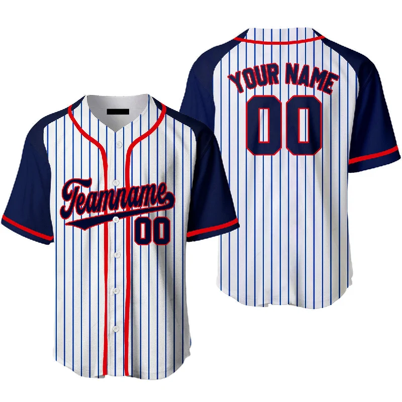 Football Jersey For Game Day-Basketball Jersey For Game Day-Baseball Jersey With Patch-Custom Navy Pinstripe Style Raglan Navy Red Baseball Jerseys For Men & Women