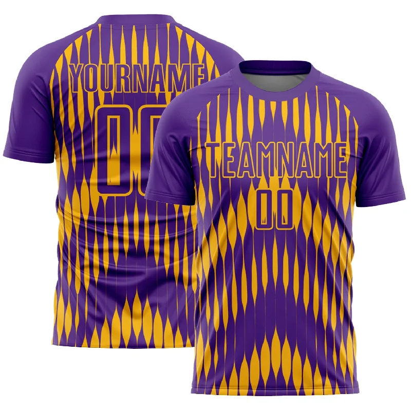 Football Jersey For Championship Players-Custom Purple Gold Abstract Triangle Sublimation Soccer Uniform Jersey