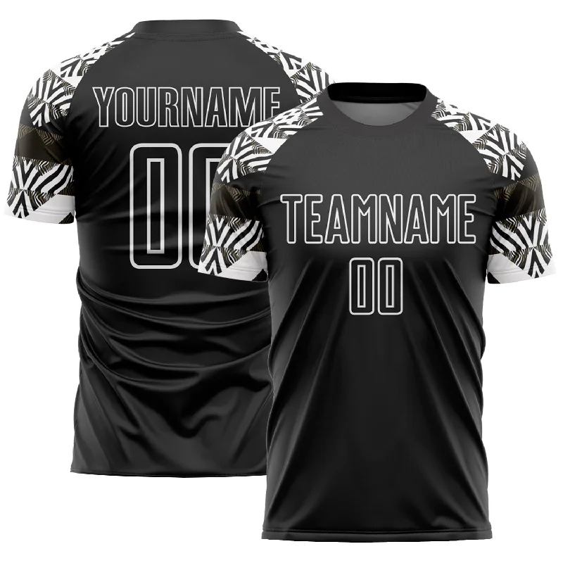 Football Jersey For Seasoned Players-Custom Black White Zebra And Geometric Pattern Sublimation Soccer Uniform Jersey