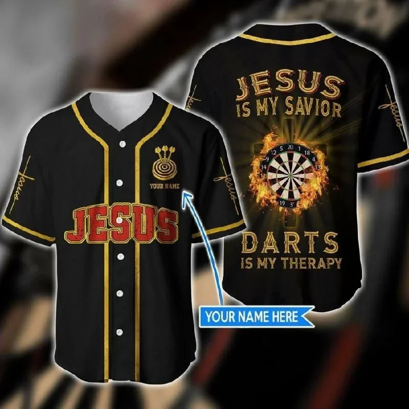 Football Jersey With Long-Lasting Material-Basketball Jersey With Long-Lasting Material-Baseball Jersey With Sleeve Logos-Cross Flame Dart Baseball Jersey - Jesus Dart Is My Therapy Custom Baseball Jersey Shirt