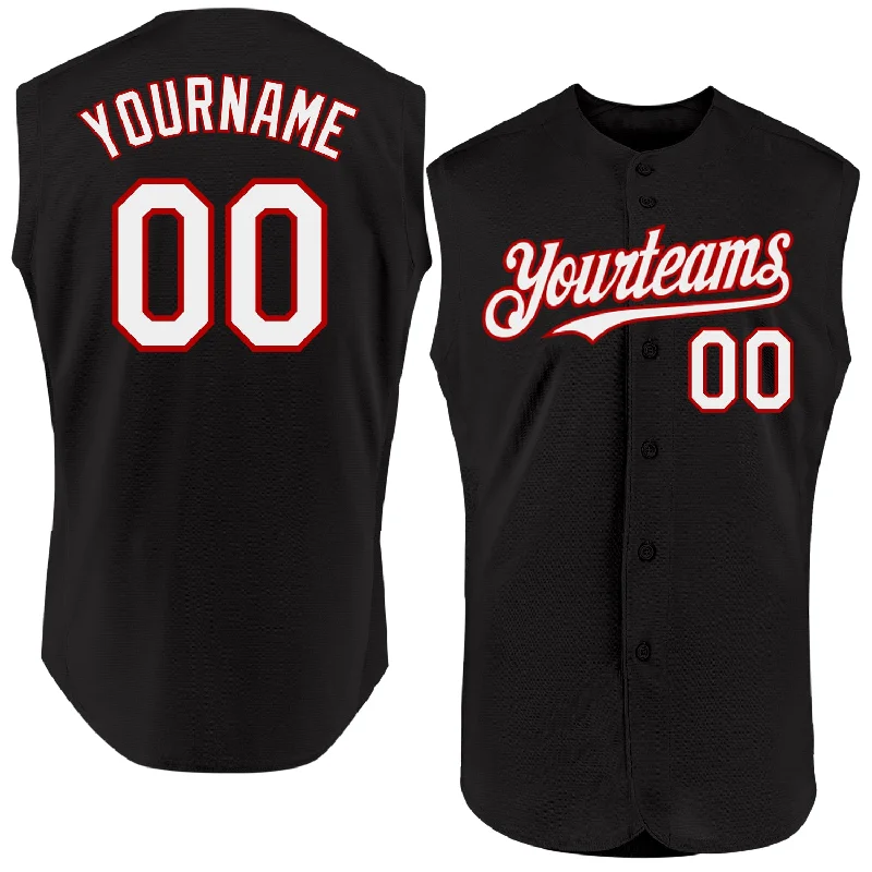 Personalized Football Jersey-Personalized Basketball Jersey-Personalized Baseball Jersey-Custom Black White-Red Authentic Sleeveless Baseball Jersey