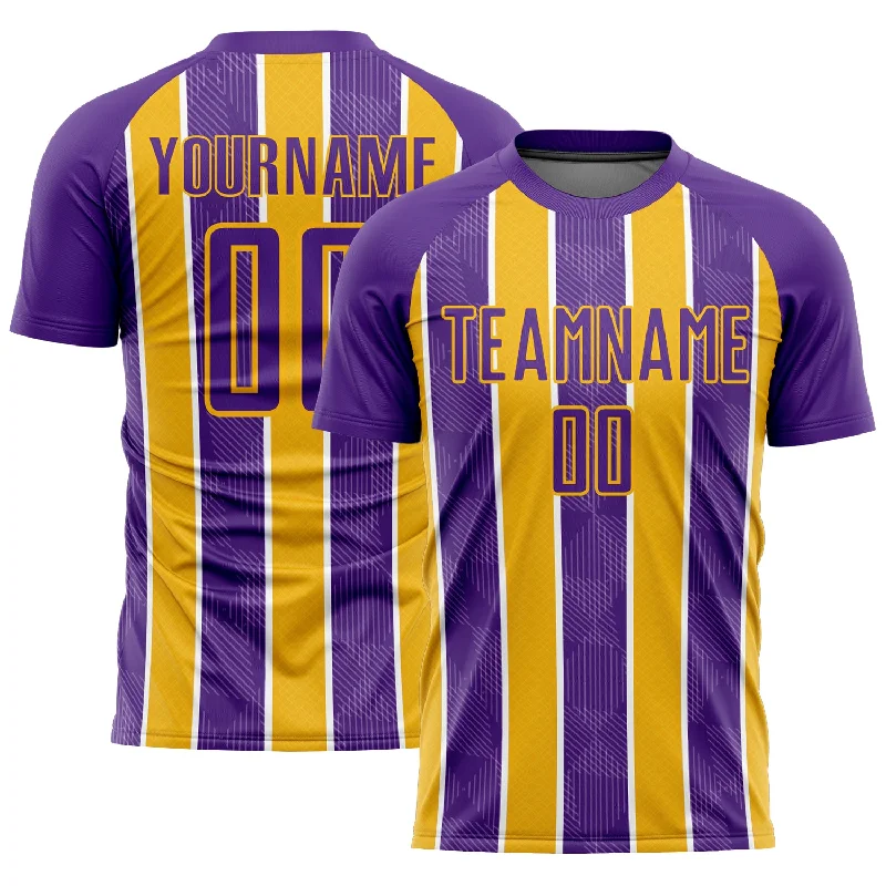 Football Jersey With Multiple Sizes-Custom Purple Gold-White Stripes Sublimation Soccer Uniform Jersey