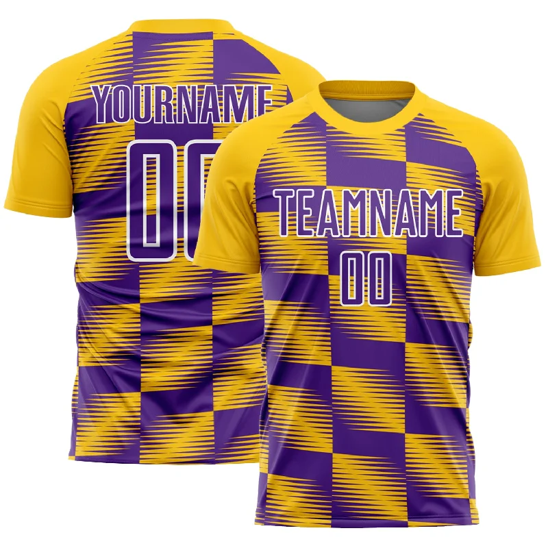 Football Jersey For Fan Merchandise-Custom Yellow Purple-White Lines Sublimation Soccer Uniform Jersey