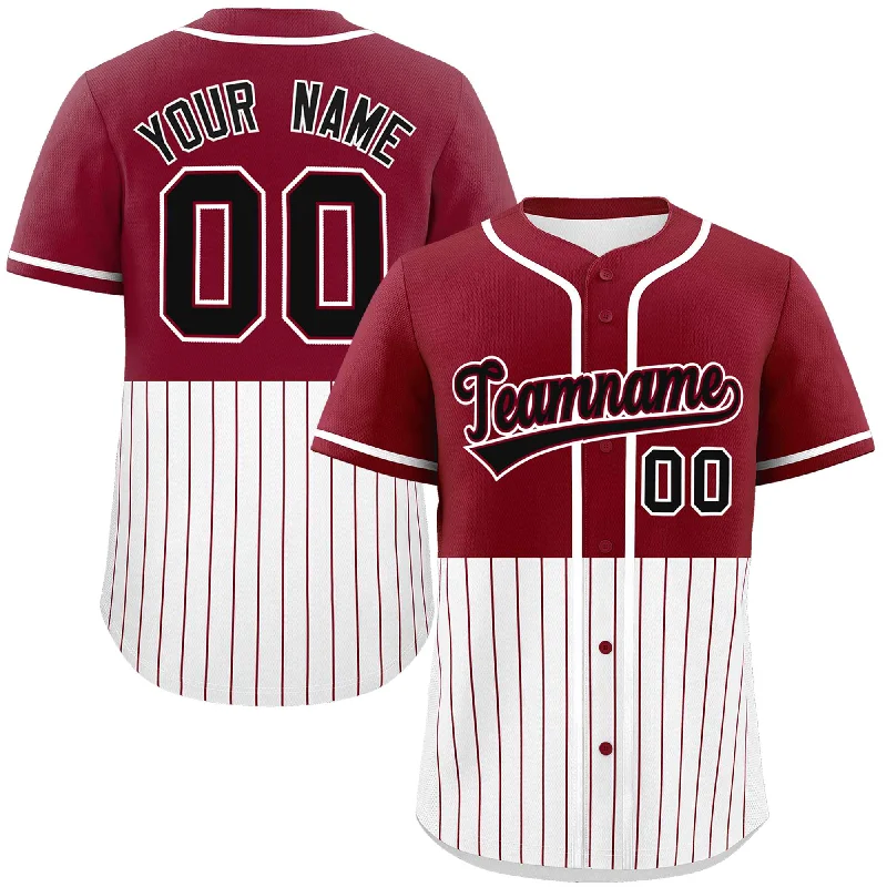 Stretchable Football Jersey-Stretchable Basketball Jersey-Heavyweight Baseball Jersey-Custom Crimson White Personalized Half Stripe Design Authentic Baseball Jersey