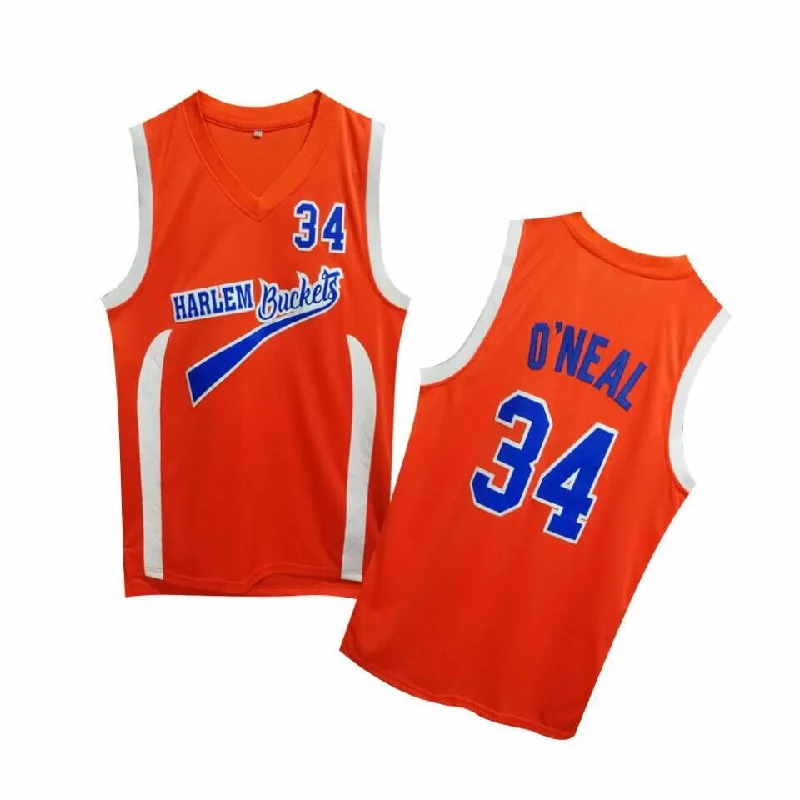 Basketball Jersey With Side Panels-Uncle Drew Harlem Buckets 34 Shaquille O'Neal Orange Movie Basketball Basketball Jersey