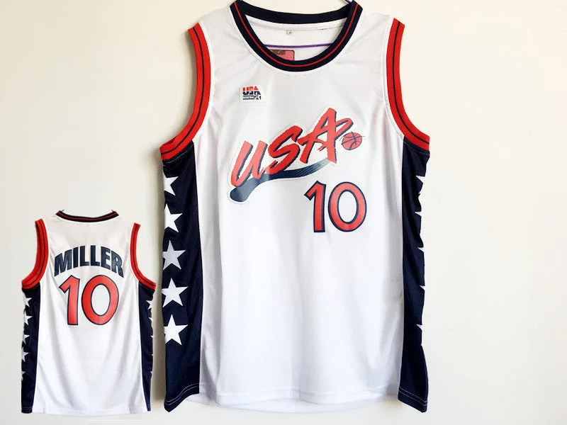 Custom NBA Basketball Jersey-USA 10 Reggie Miller White Dream Team III Basketball Jersey