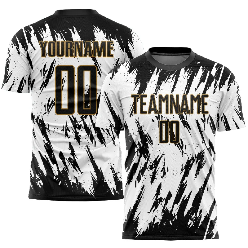 Football Jersey For Quick Drying-Custom White Black-Old Gold Sublimation Soccer Uniform Jersey