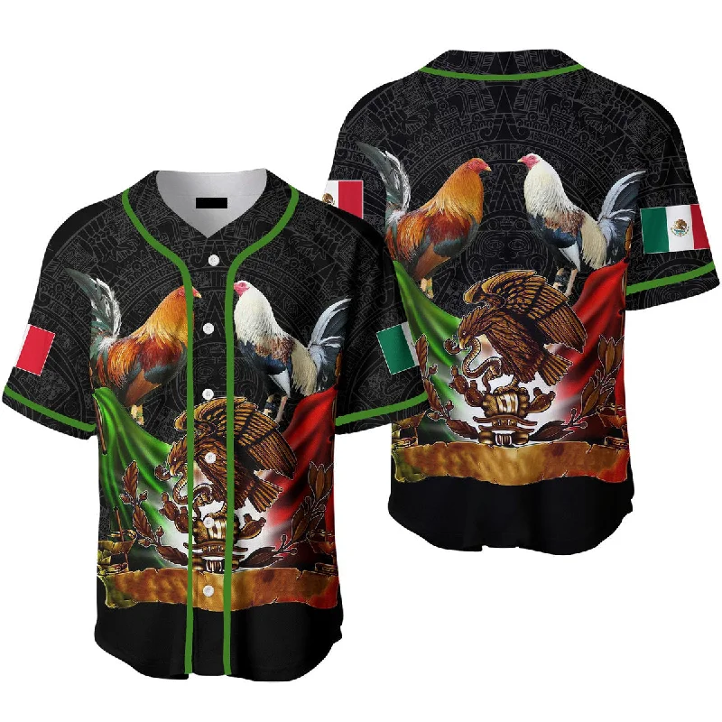 Football Jersey With Breathable Mesh-Basketball Jersey With Breathable Mesh-Baseball Jersey With Pop Art Style-Mexico Rooster Mexican Flag Baseball Jerseys For Men & Women