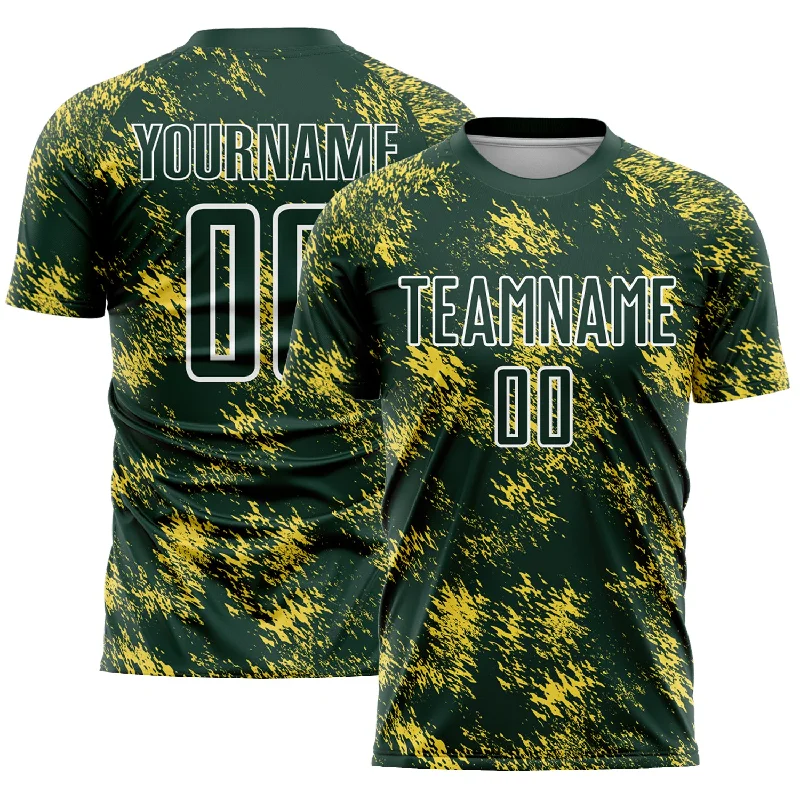 Football Jersey For Tournament Play-Custom Green Gold-White Abstract Grunge Art Sublimation Soccer Uniform Jersey