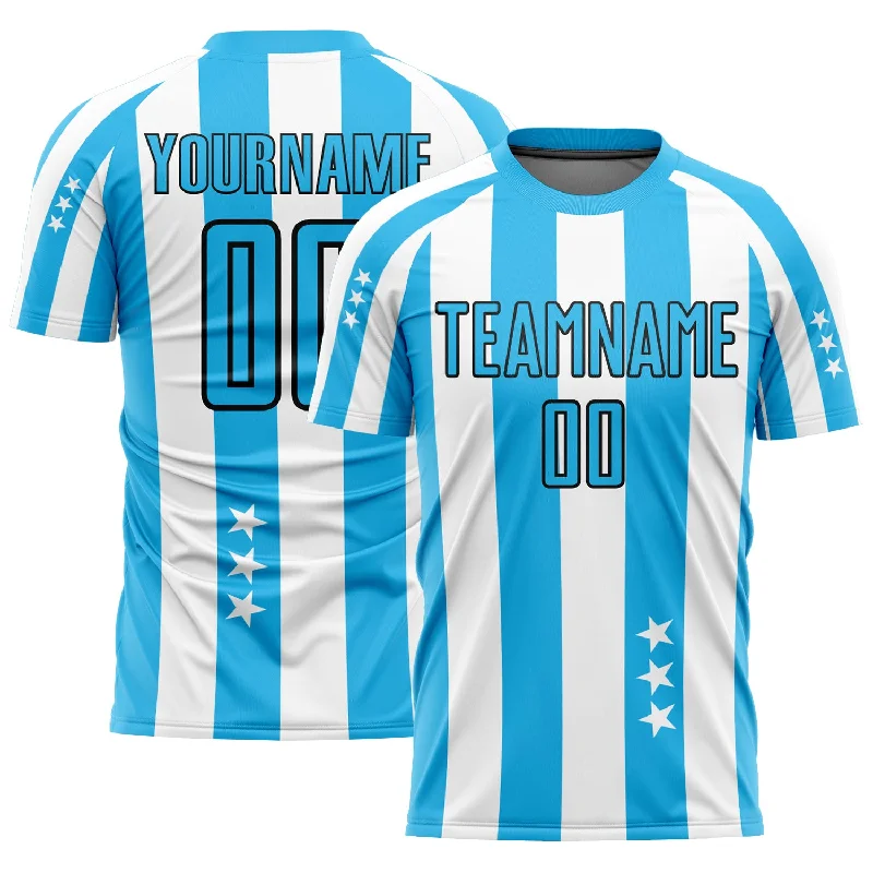 Football Jersey For Friends-Custom White Sky Blue-Black Stars And Squares Sublimation Soccer Uniform Jersey