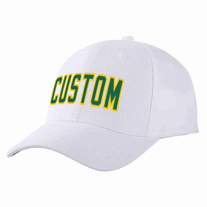 Mountain Baseball Cap-Custom White Kelly Green-Yellow Curved Eaves Sport Baseball Cap Design for Men/Women/Youth