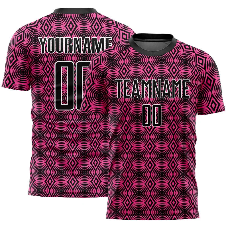 Football Jersey With Mesh Sides-Custom Pink Black-White Geometric Shapes Sublimation Soccer Uniform Jersey