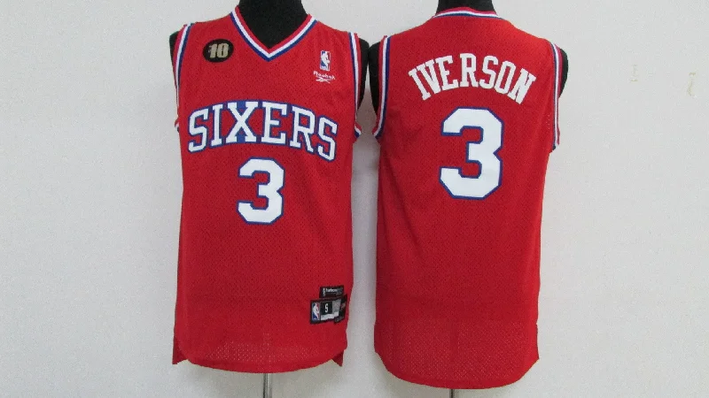 Basketball Jersey For Street Basketball-76ers 3 Allen Iverson Red 10th Anniversary Swingman Basketball Jersey