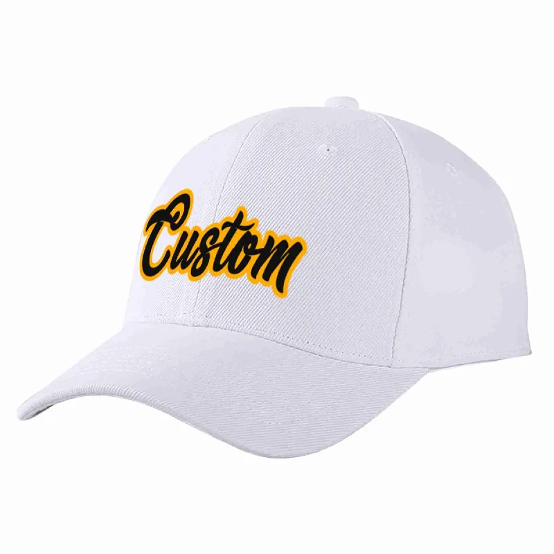 Adjustable Baseball Cap-Custom White Black-Yellow Curved Eaves Sport Baseball Cap Design for Men/Women/Youth