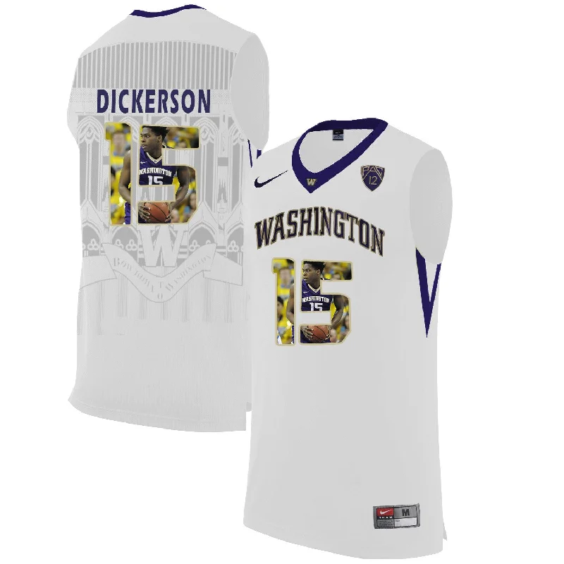 Basketball Jersey With Sponsor Logo-Washington Huskies 15 Noah Dickerson White With Portait College Basketball Basketball Jersey