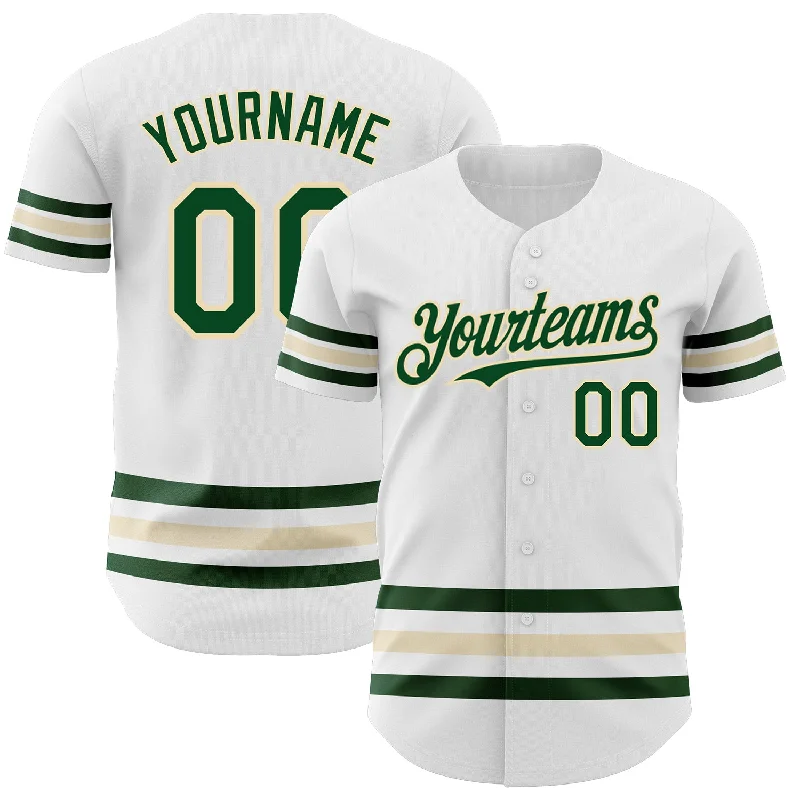 Football Jersey With Unique Artwork-Basketball Jersey With Unique Artwork-Baseball Jersey For Coaches-Custom White Green-Cream Line Authentic Baseball Jersey