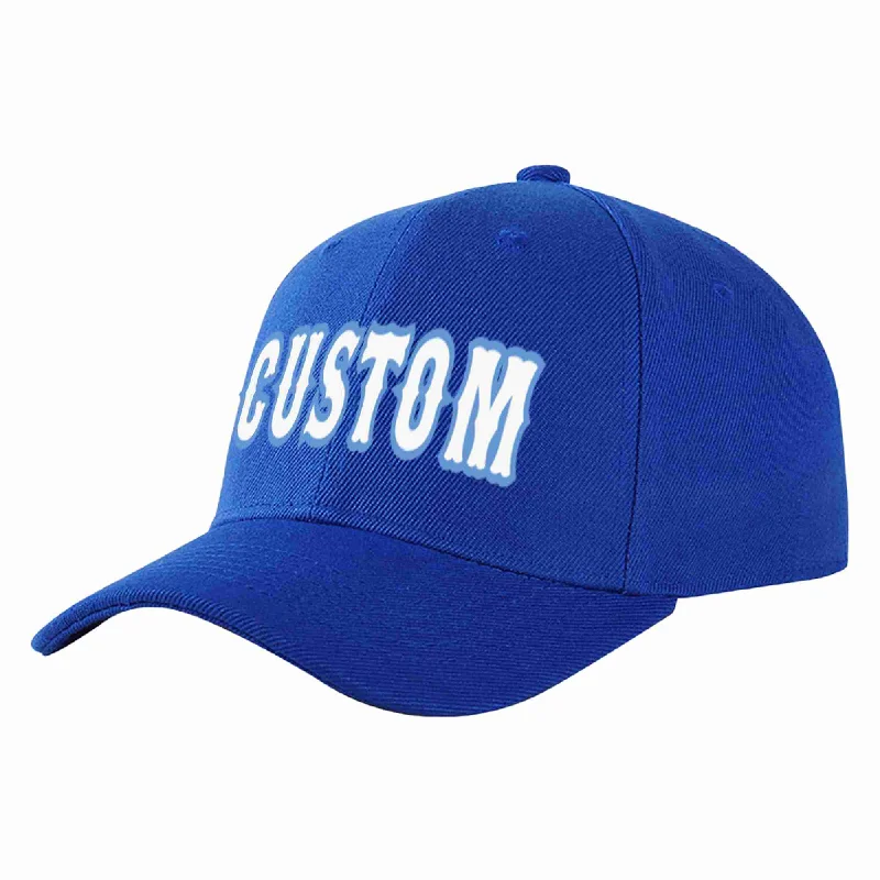 Unique Baseball Cap-Custom Royal White-Light Blue Curved Eaves Sport Baseball Cap Design for Men/Women/Youth