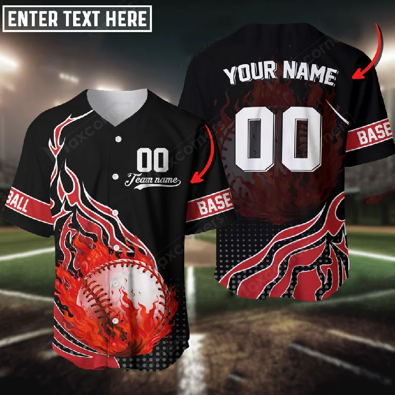 Training Football Jersey-Training Basketball Jersey-Moisture-Wicking Baseball Jersey-Baseball Jersey Flaming Fire Many Color Pattern Custom 3D Name Team Number Baseball Shirt