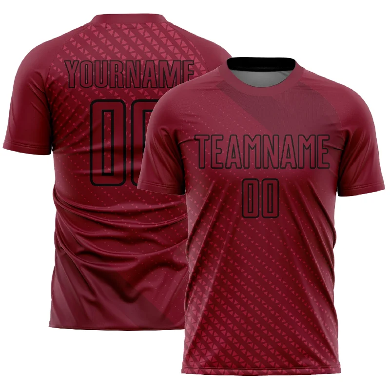 Football Jersey For School Spirit-Custom Crimson Black Geometric Shapes Sublimation Soccer Uniform Jersey