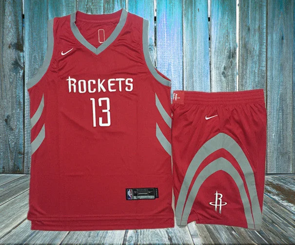 Basketball Jersey For Sale-Rockets 13 James Harden Red Swingman Basketball Jersey(With Shorts)