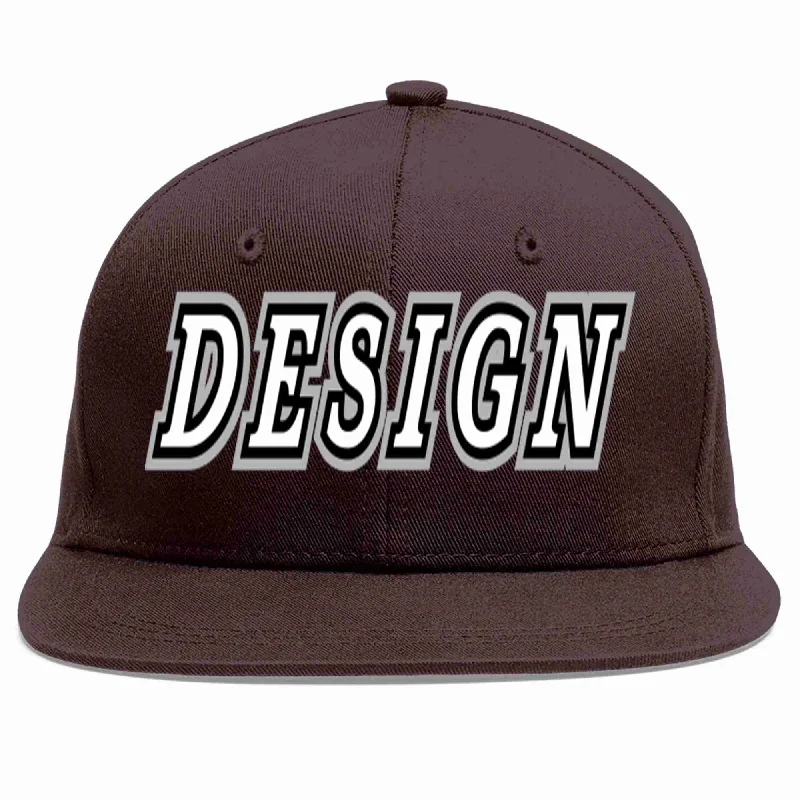 Comic Book Baseball Cap-Custom Brown White-Black Flat Eaves Sport Baseball Cap Design for Men/Women/Youth