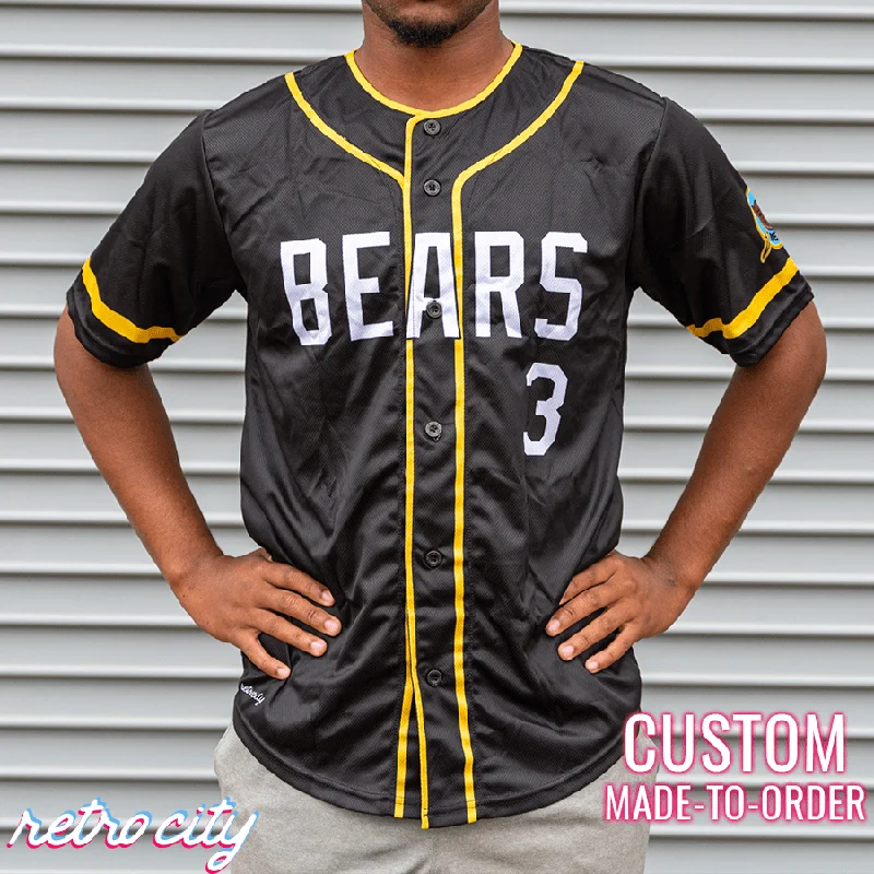 Football Jersey With Team Crest-Basketball Jersey With Team Crest-Baseball Jersey With Retro Font-Bad News Bears Custom Baseball Jersey (Black)