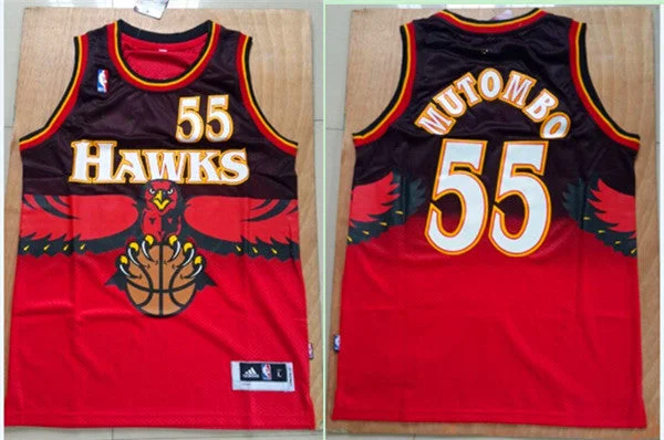 Basketball Jersey With Elastic Waistband-Hawks 55 Dikembe Mutombo Red Throwback Stitched Basketball Jersey