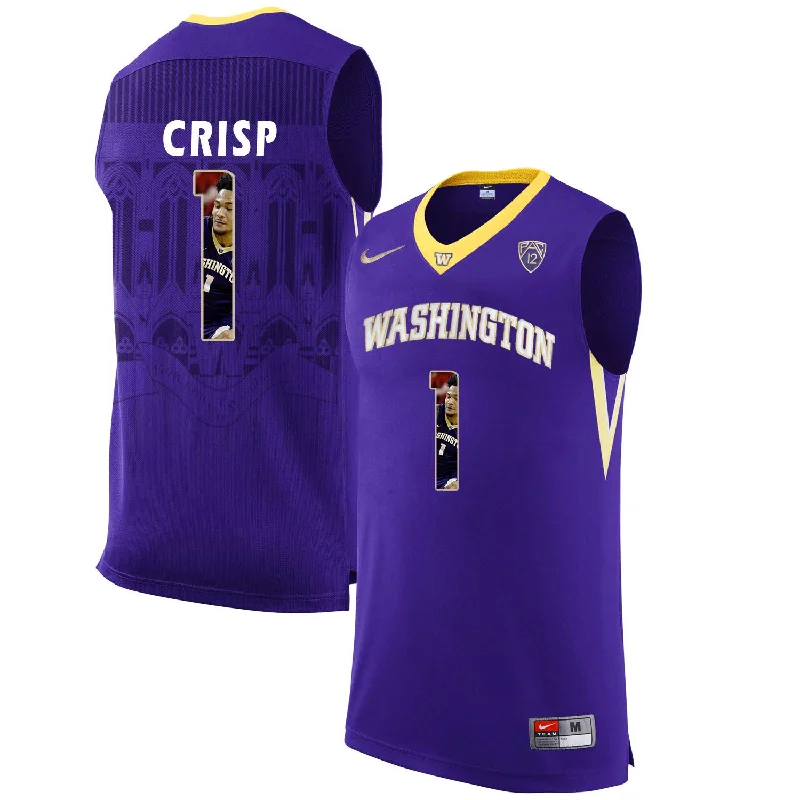 Basketball Jersey For Seasoned Players-Washington Huskies 1 David Crisp Purple With Portait College Basketball Basketball Jersey