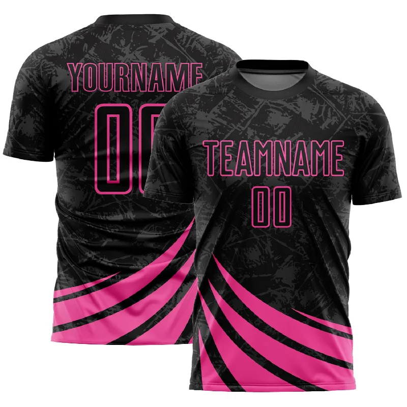 Football Jersey For College Teams-Custom Black Pink Wind Shapes Sublimation Soccer Uniform Jersey