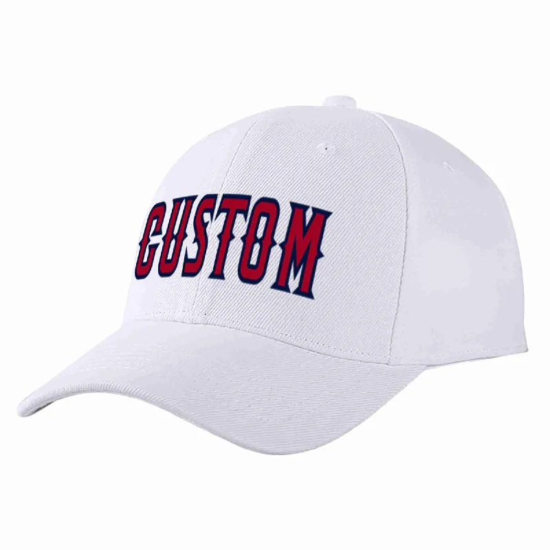 Adjustable Size Baseball Cap-Custom White Red-Navy Curved Eaves Sport Baseball Cap Design for Men/Women/Youth