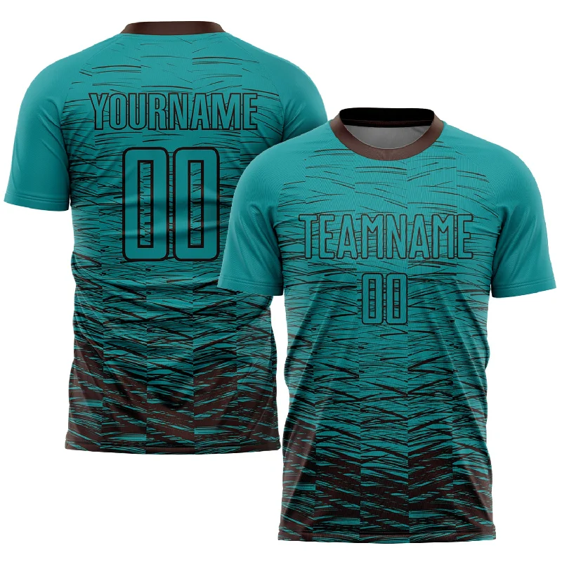 Football Jersey With Mesh Sides-Custom Teal Brown Sublimation Soccer Uniform Jersey