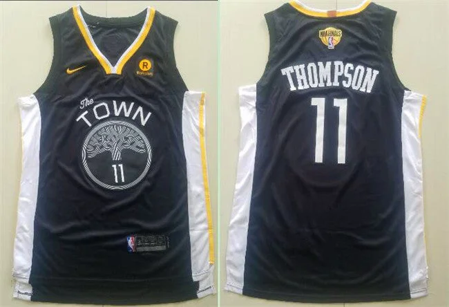 Basketball Jersey With Zipper Pockets-Warriors 11 Klay Thompson Black City Edition 2018 Finals Swingman Basketball Jersey