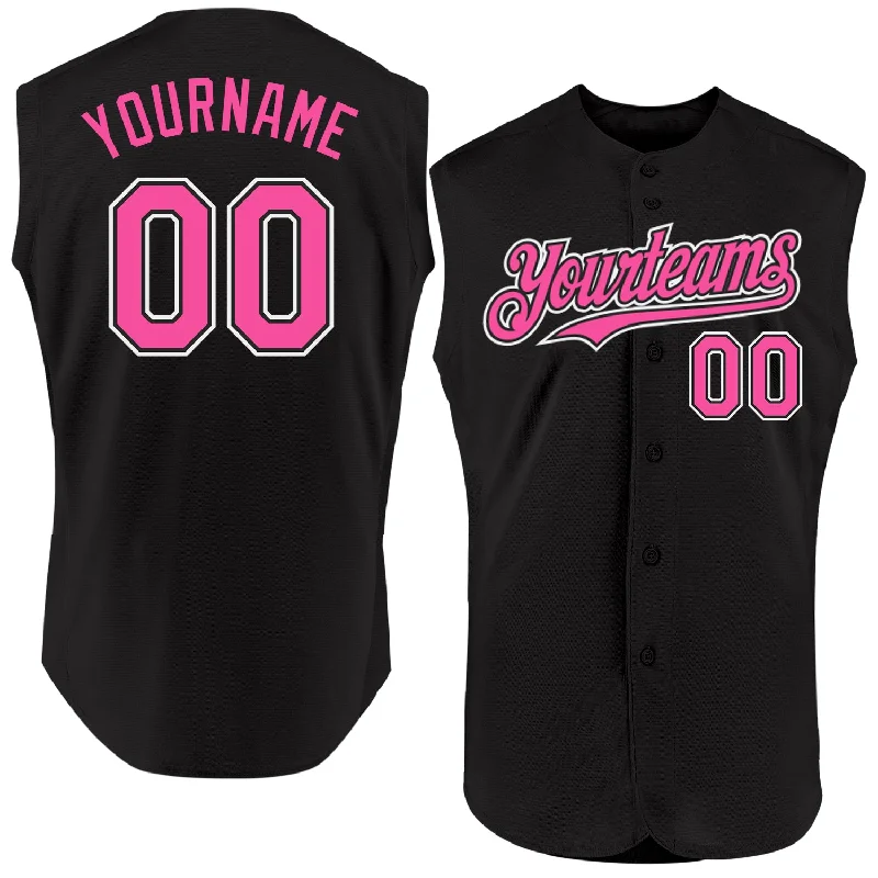 Football Jersey With Championship Trophy-Basketball Jersey With Fan Club Design-Baseball Jersey With USA Theme-Custom Black Pink-White Authentic Sleeveless Baseball Jersey