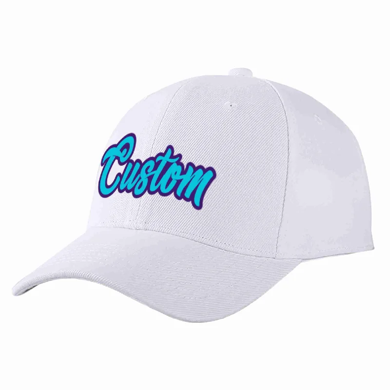 Custom Baseball Cap-Custom White Light Blue-Purple Curved Eaves Sport Baseball Cap Design for Men/Women/Youth