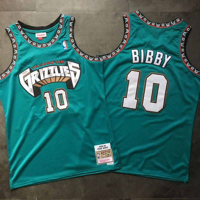 Basketball Jersey With Vintage Look-Grizzlies 10 Mike Bibby Teal 1998-99 Hardwood Classics Basketball Jersey