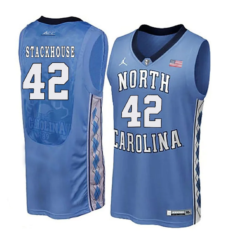 Basketball Jersey With Custom Design-North Carolina Tar Heels 42 Jerry Stackhouse Blue College Basketball Basketball Jersey